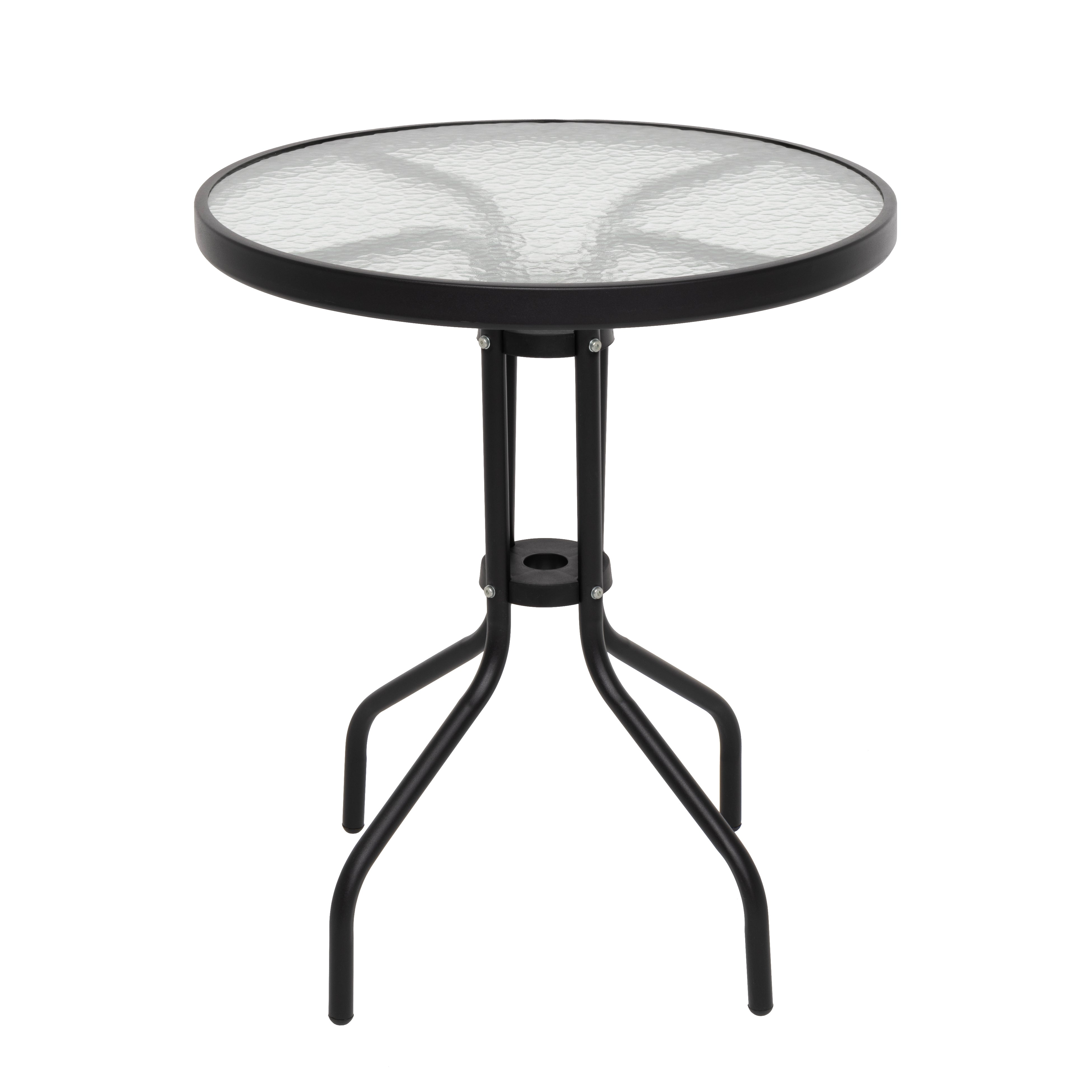 VESTIAMO CASA GIARDINO - Tavolo da giardino Tondo nero con top in vetro - h70 cm diametro 60 cm